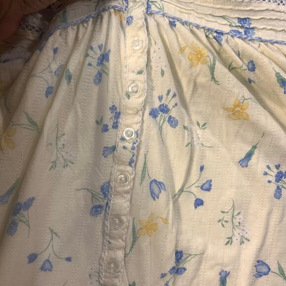 Aria Floral Cotton Nightgown 2X Vintage Sleeveless Lace Trim Made In Hong Kong - Picture 5 of 7